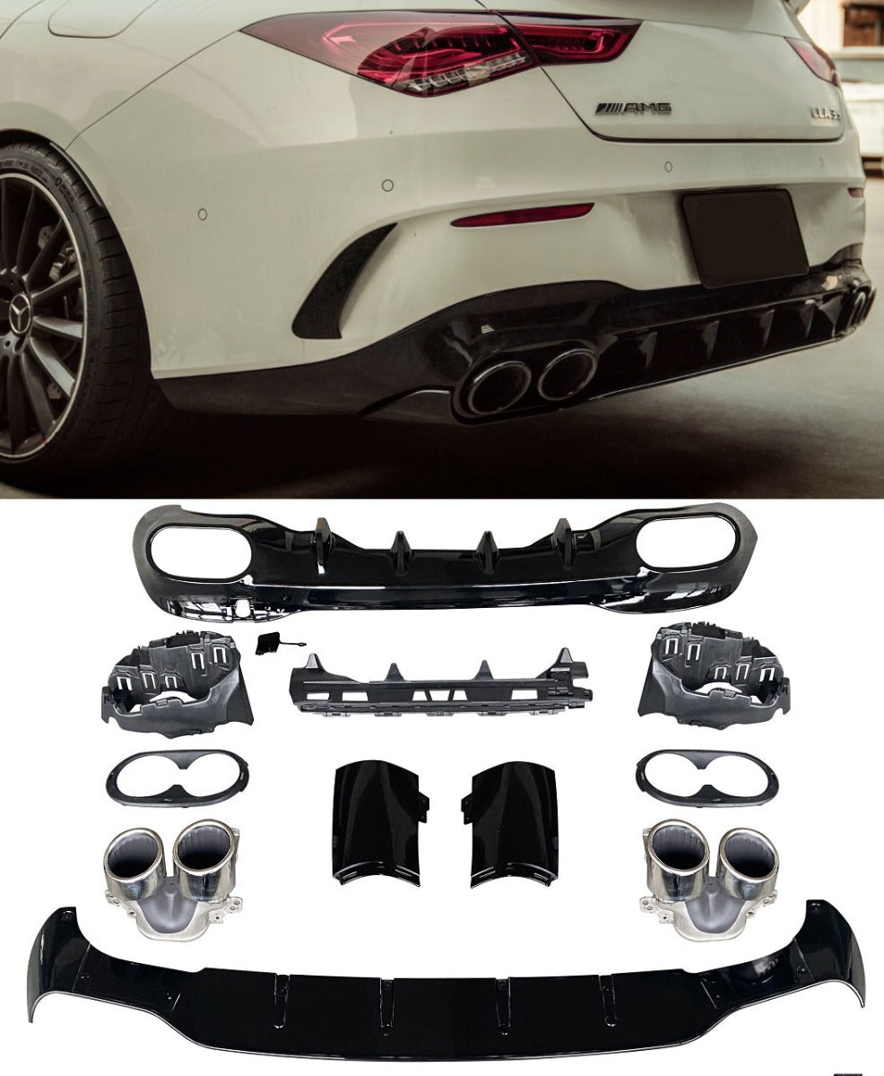 Diffuseur + Embouts d'échappement Chrome pour Mercedes W118 C118 Cla | 2019-2023
