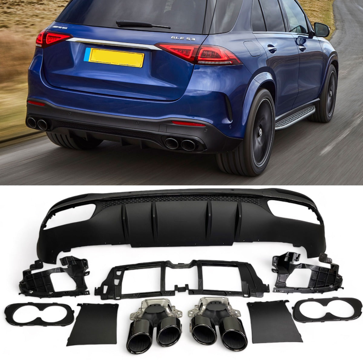 Diffuseur + Embouts d'échappement (Noir) pour Mercedes W167 GLE SUV | 2019-2023