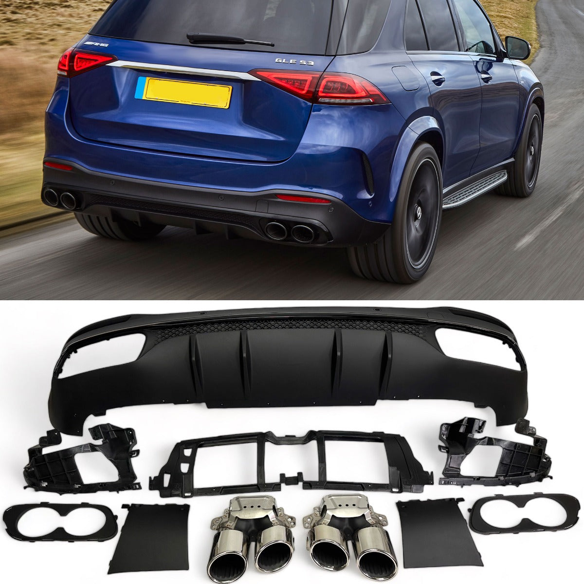 Diffuseur + Embouts d'échappement (Chrome) pour Mercedes W167 GLE SUV | 2019-2023