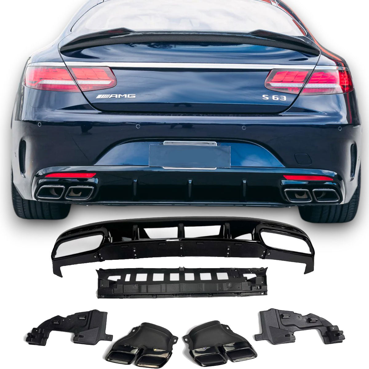 Diffuseur + Embouts d'échappement (Noir) pour Mercedes S-kl. C217 A217 | 2014-2020