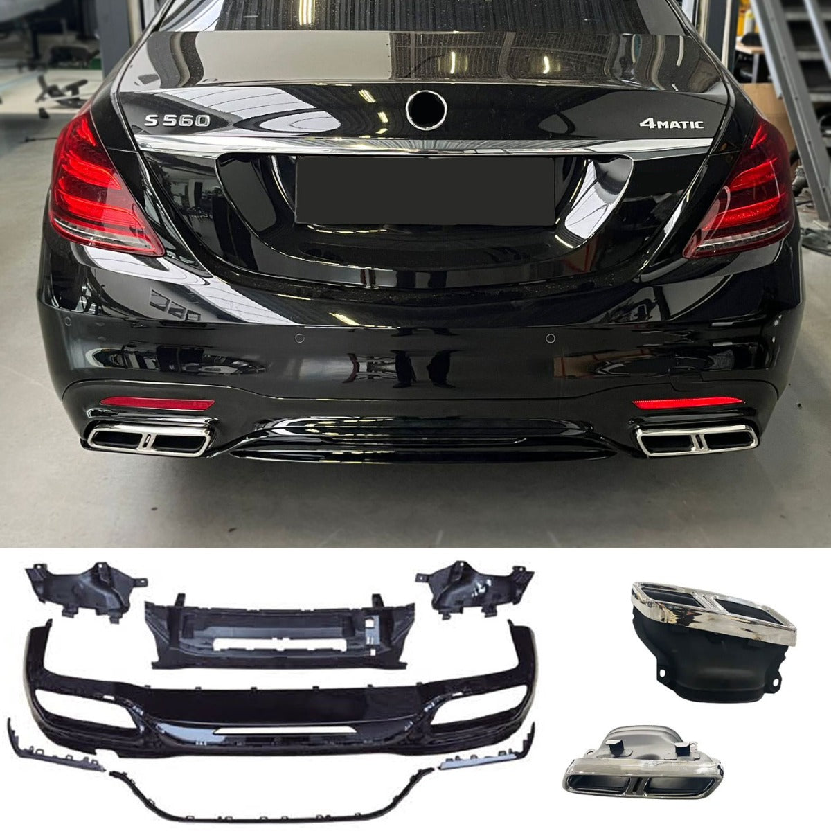 Diffuseur + Embouts d'échappement (Chrome) pour Mercedes S-kl. W222 Phase 2 | 2017-2020
