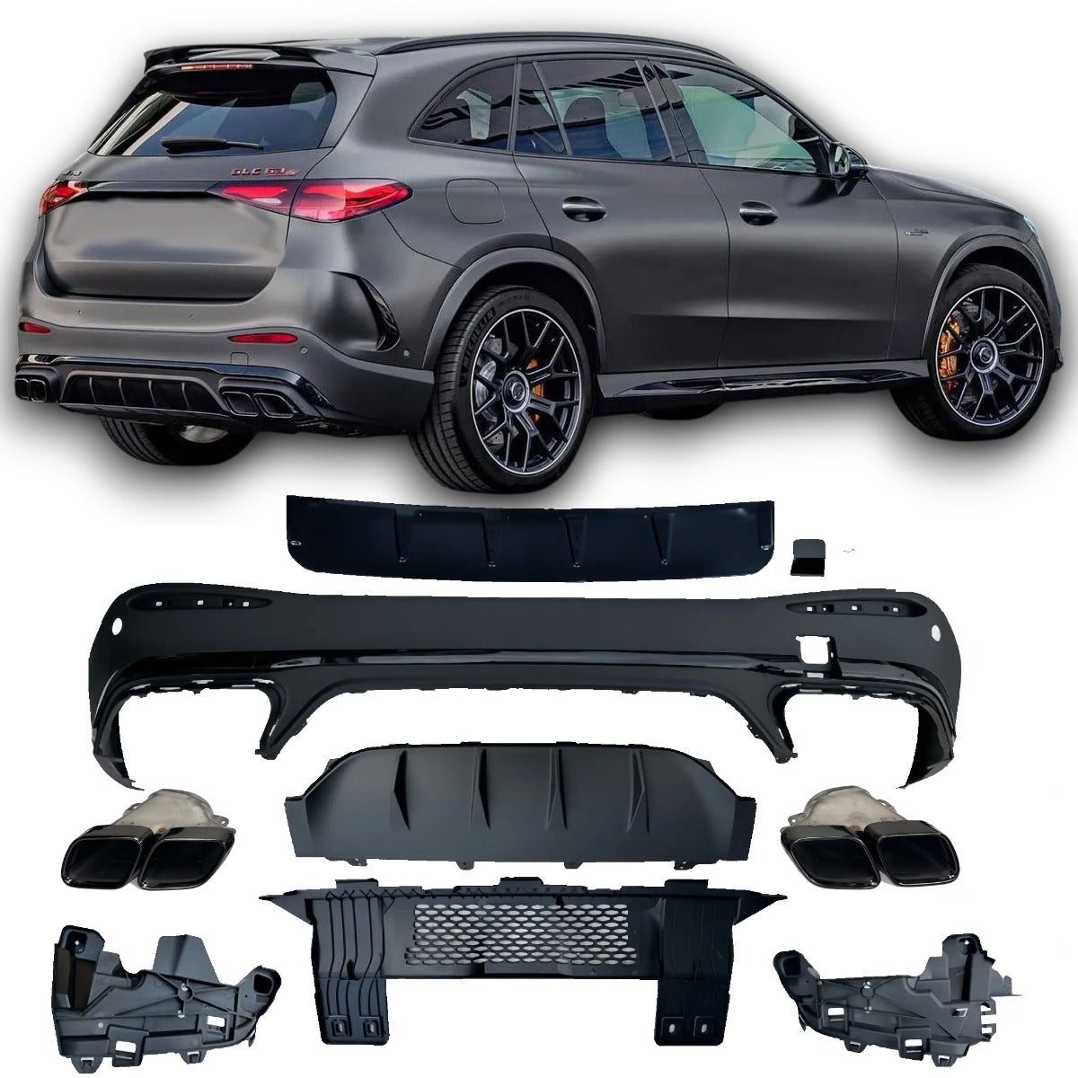 Diffuseur + Embouts d'échappement (Noir) pour Mercedes X254 Glc | 2022-2026