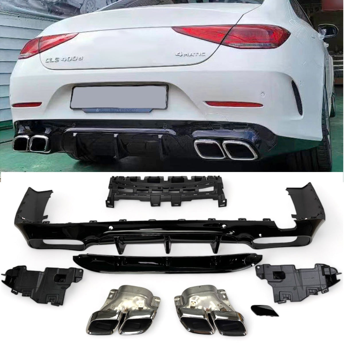 Diffuseur + Embouts d'échappement (Chrome) pour Mercedes C257 CLS | 2018-2023