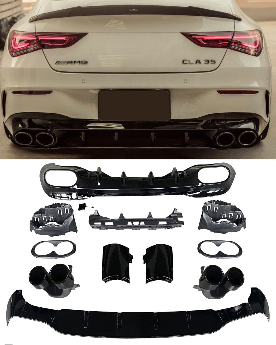 Diffuseur + Embouts d'échappement Noir pour Mercedes W118 C118 Cla | 2019-2023