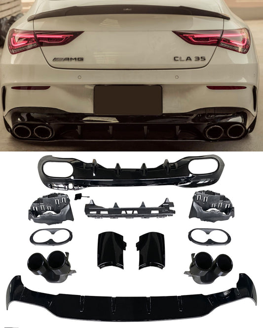 Diffuseur + Embouts d'échappement Noir pour Mercedes W118 C118 Cla | 2019-2023