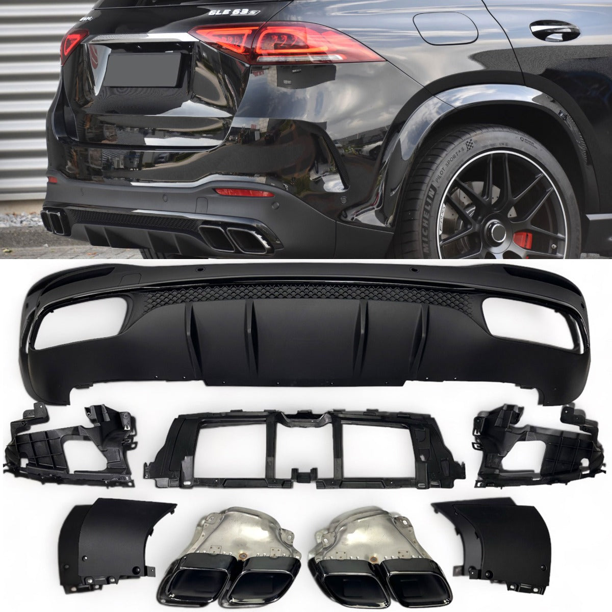 Diffuseur + Embouts d'échappement (Noir) pour Mercedes W167 GLE SUV | 2019-2023