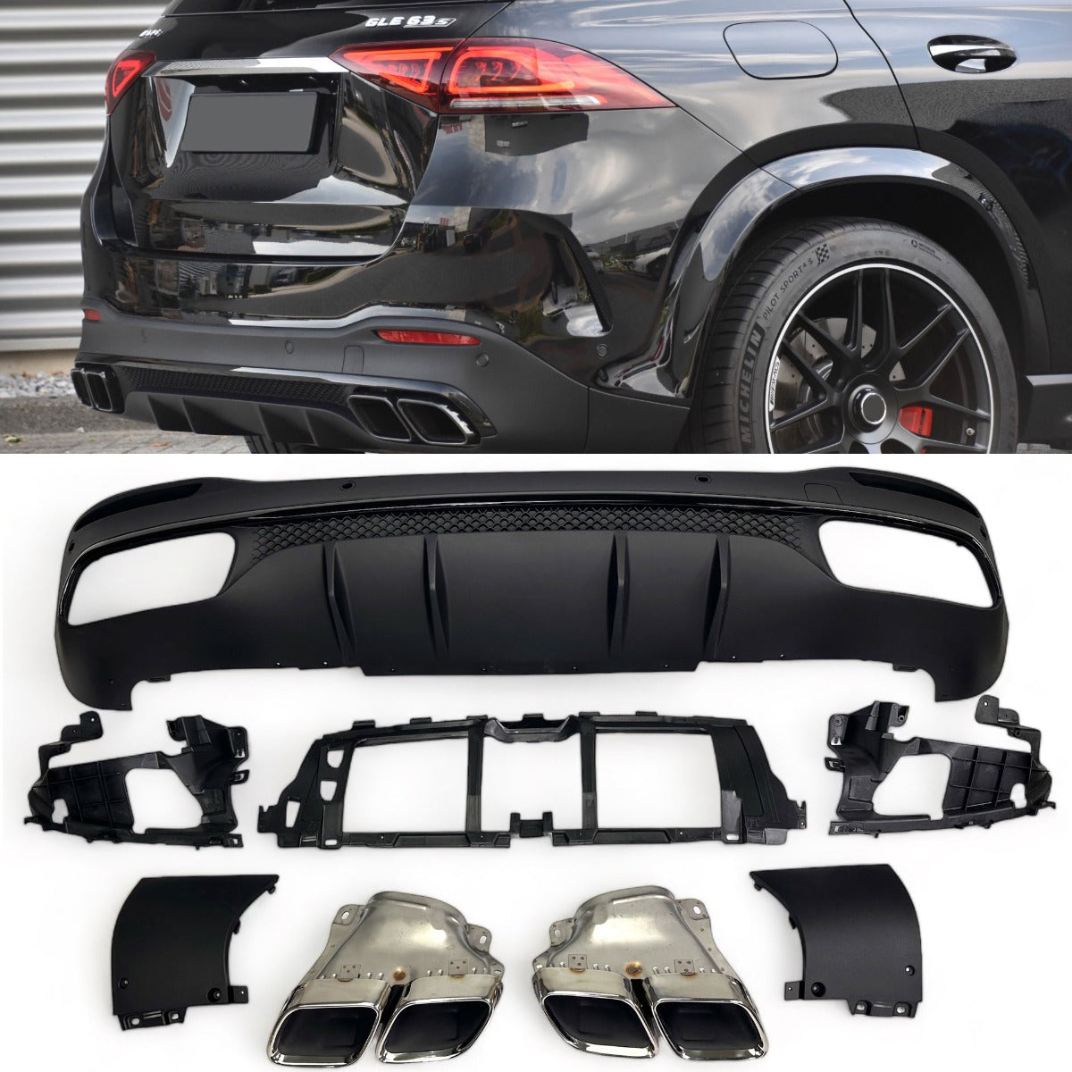 Diffuseur + Embouts d'échappement (Chrome) pour Mercedes W167 GLE SUV | 2019-2023