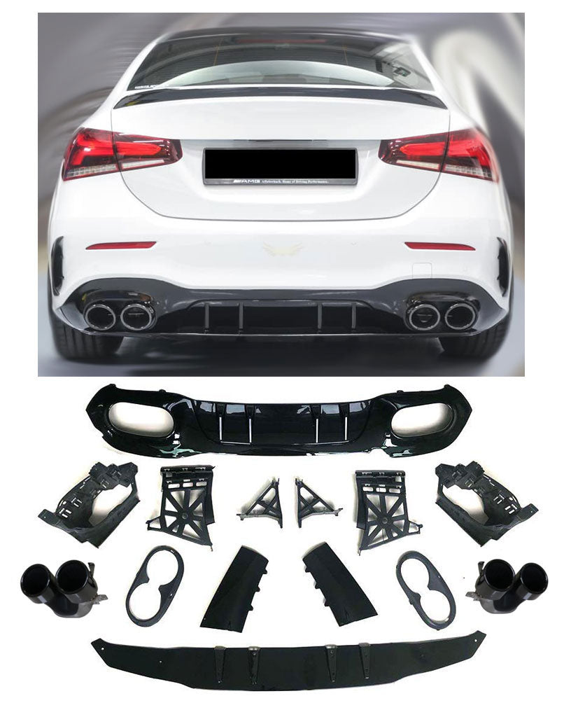 Diffuseur + Embouts d'échappement (Noir) pour Mercedes Classe A V177 Limo | 2018-2026