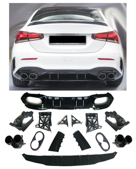 Diffuseur + Embouts d'échappement (Noir) pour Mercedes Classe A V177 Limo | 2018-2026