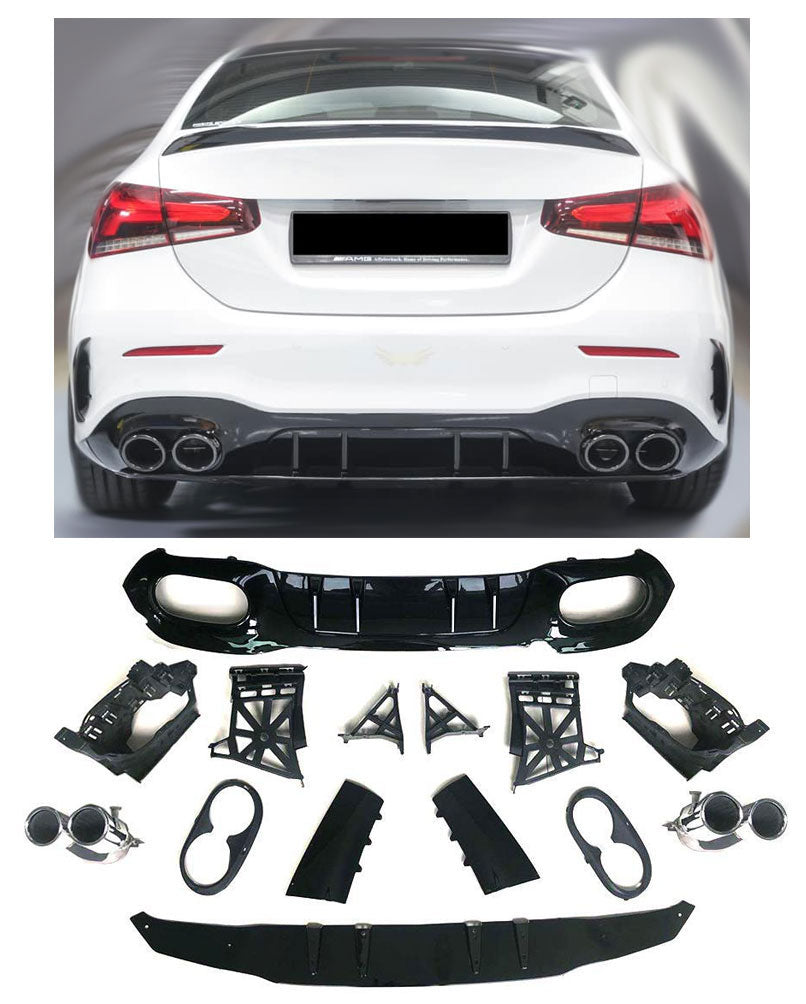 Diffuseur + Embouts d'échappement (Chrome) pour Mercedes Classe A V177 Limo | 2018-2026