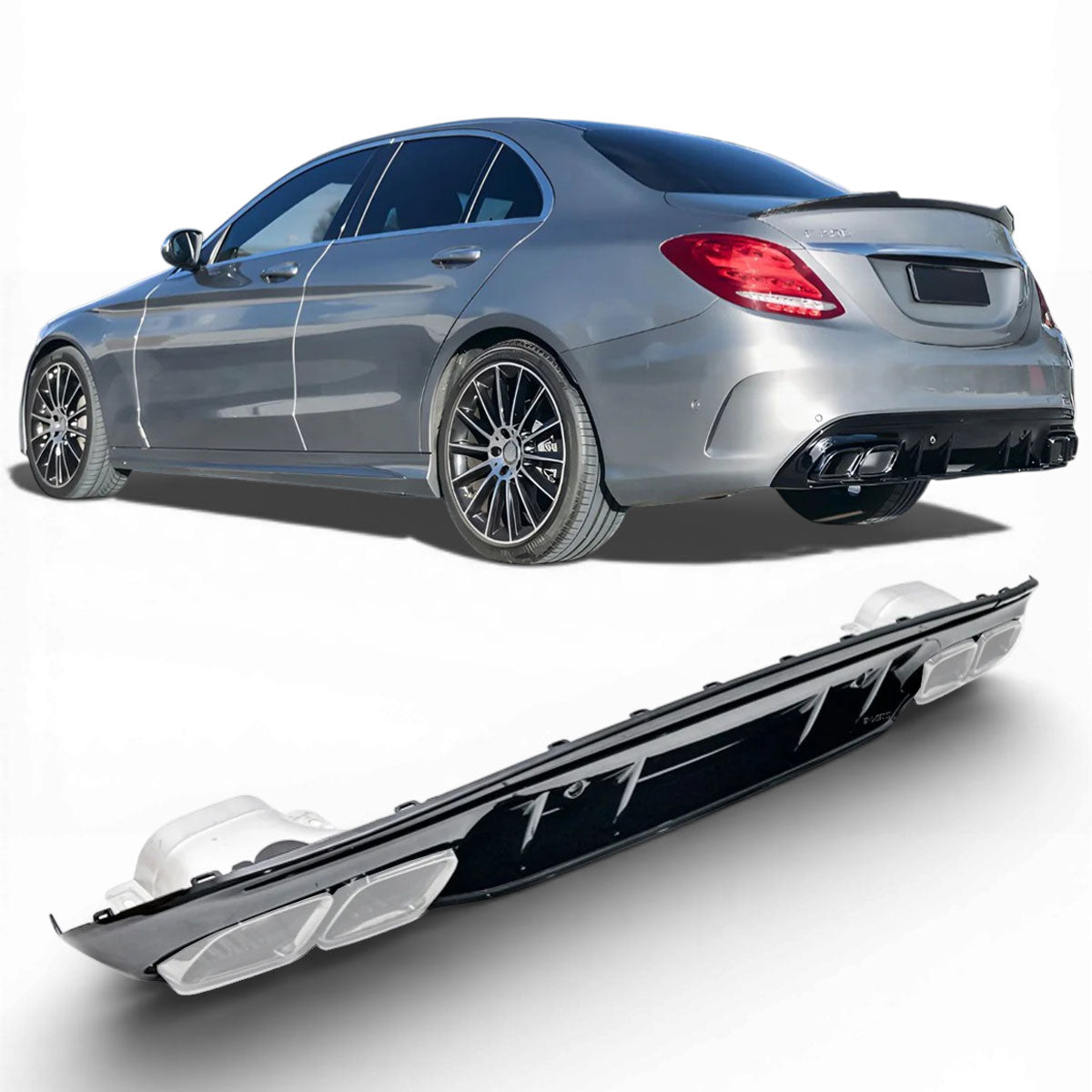 Diffuseur + Embouts d'échappement (Noir) pour Mercedes W205 S205 | 2014-2021