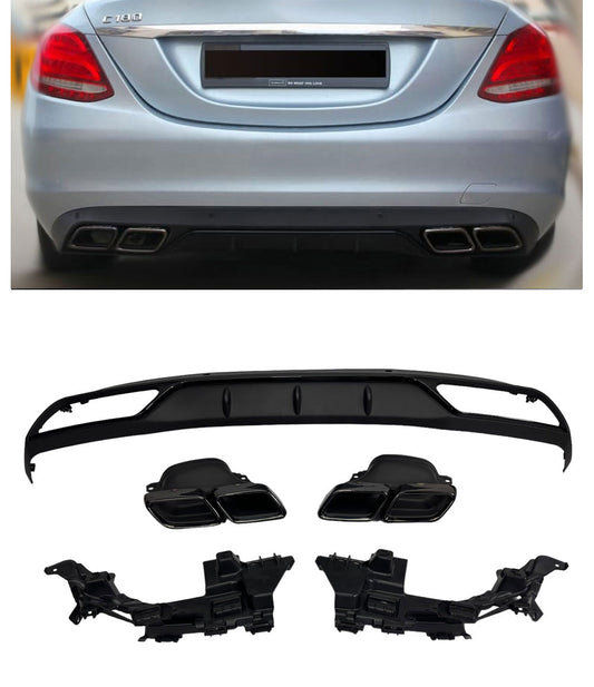 Diffuseur + Embouts d'échappement Noir pour Mercedes W205 Version standard | 2014-2021