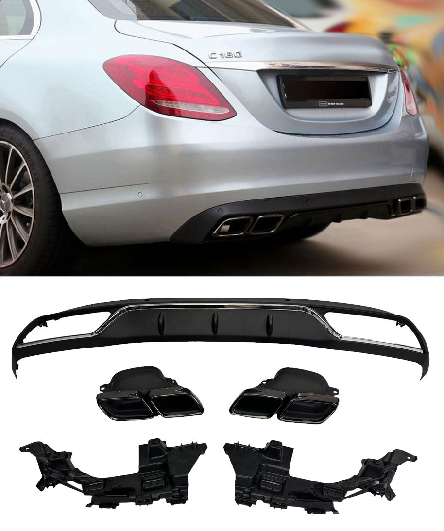 Diffuseur + Embouts d'échappement Noir pour Mercedes W205 Version standard | 2014-2021