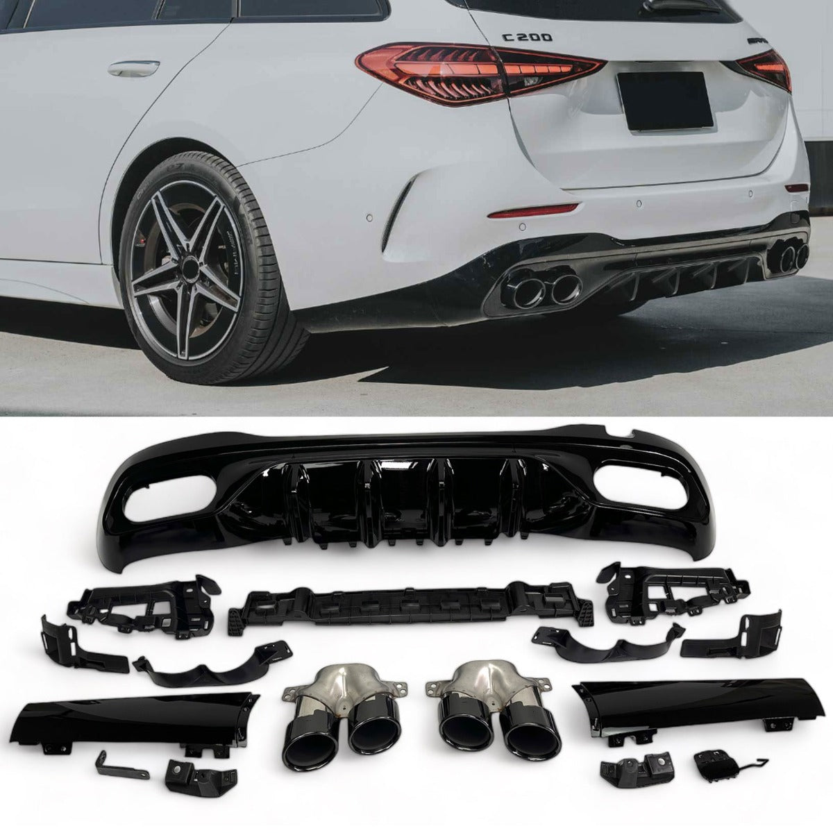 Diffuseur + Embouts d'échappement (Noir) pour Mercedes W206 S206 | 2021-2026