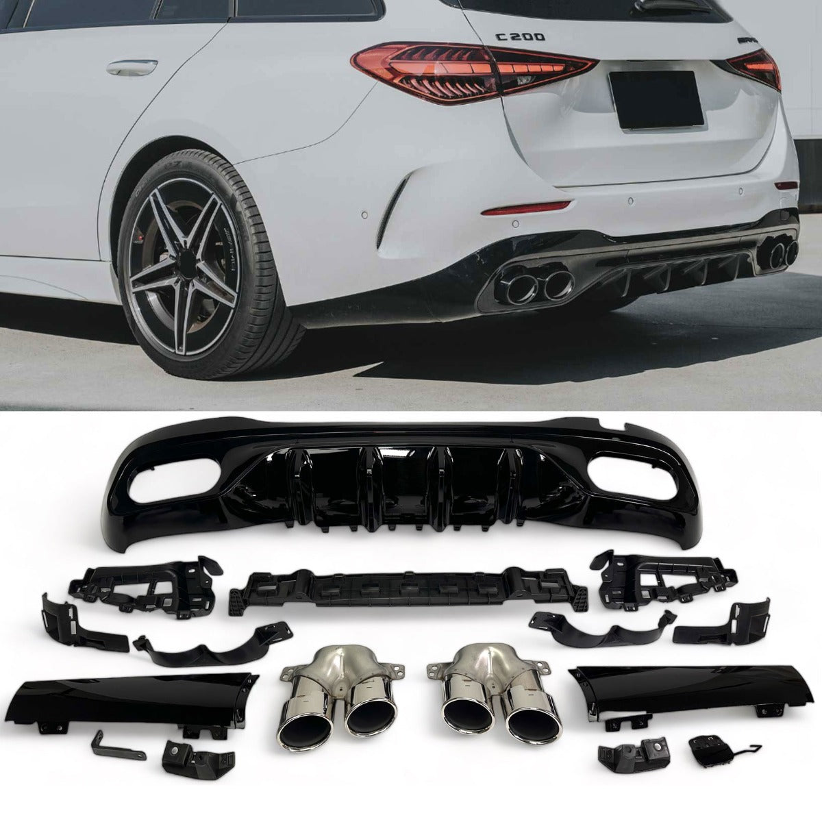 Diffuseur + Embouts d'échappement (Chrome) pour Mercedes W206 S206 | 2021-2026