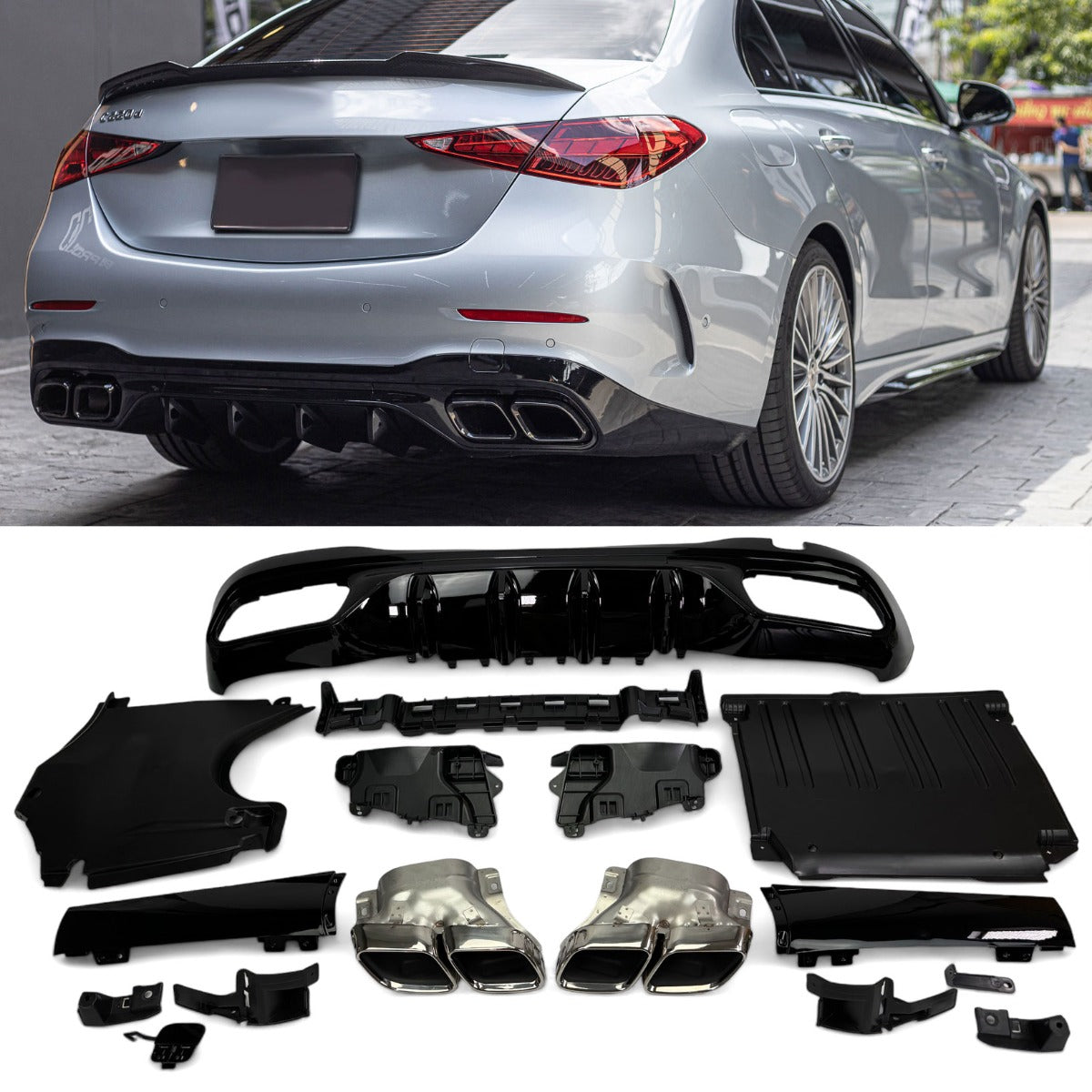 Diffuseur + Embouts d'échappement (Chrome) pour Mercedes W206 S206 | 2021-2026