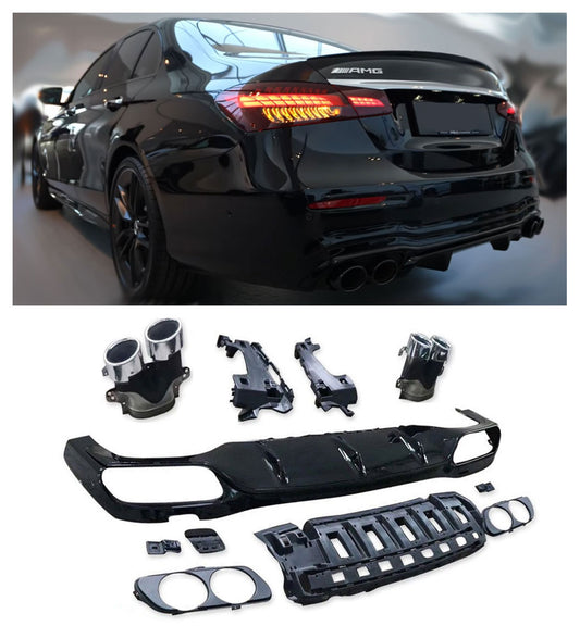Diffuseur + Embouts d'échappement (Chrome) pour Mercedes E-kasse W213 Phase 2 | 2020-2023