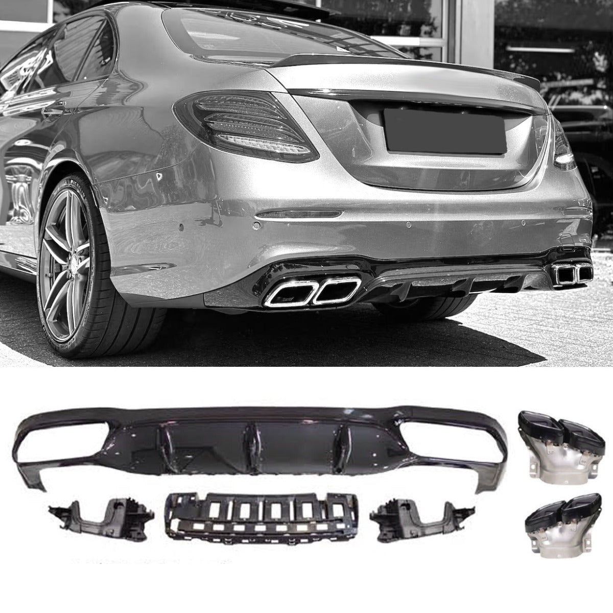 Diffuseur + Embouts d'échappement (Noir) pour Mercedes E-kl. W213 | 2017-2020