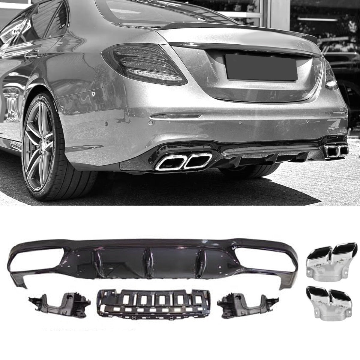 Diffuseur + Embouts d'échappement (Chrome) pour Mercedes E-kl. W213 Phase 1 | 2017-2020