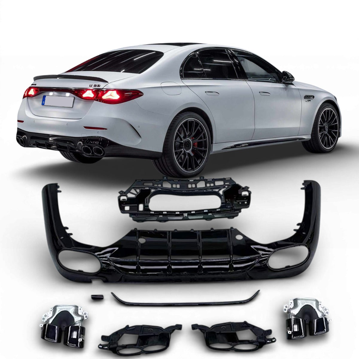 Diffuseur + Embouts d'échappement (Noir) pour Mercedes Classe E W214 | 2023-2026