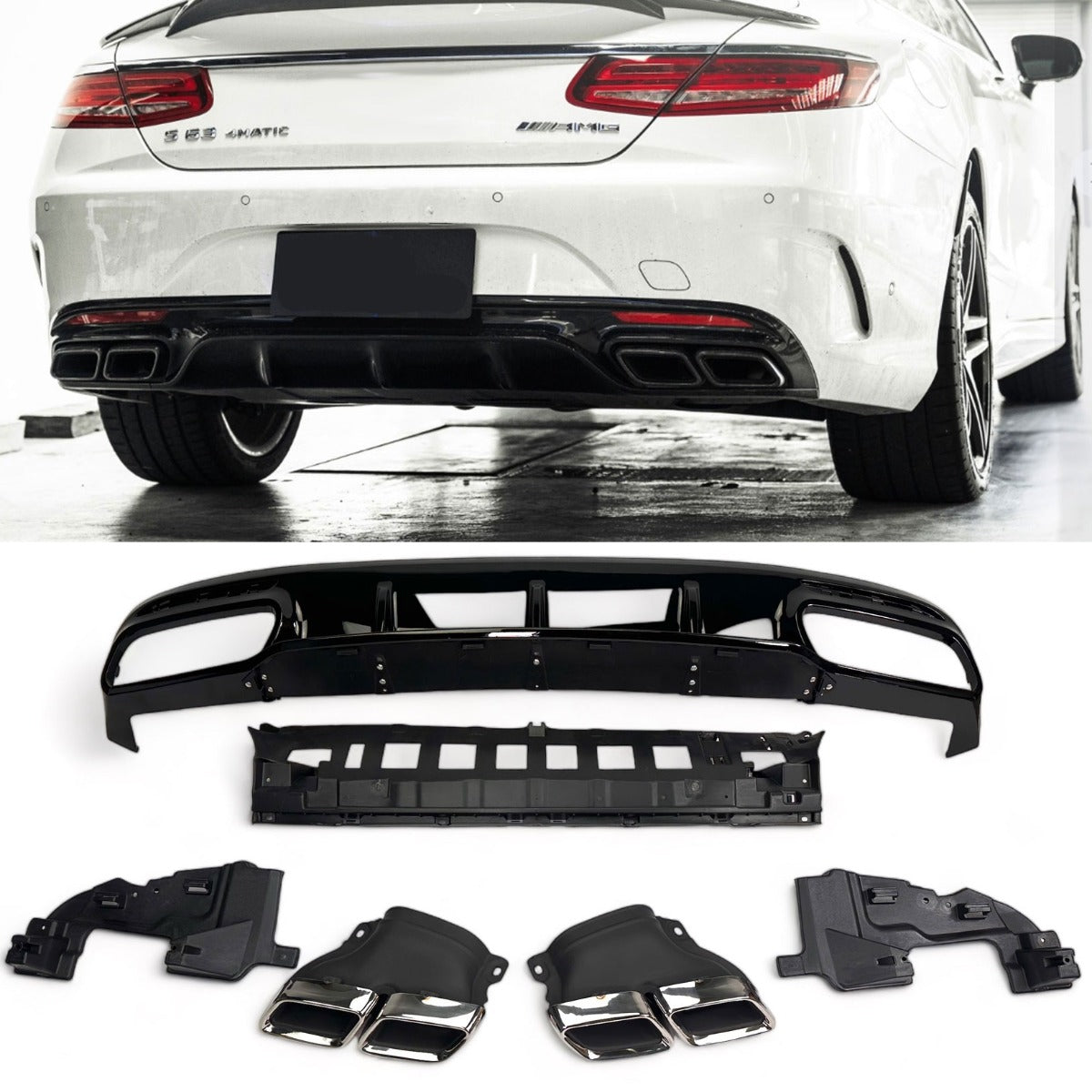 Diffuseur + Embouts d'échappement (Chrome) pour Mercedes S-kl. C217 A217 | 2014-2020