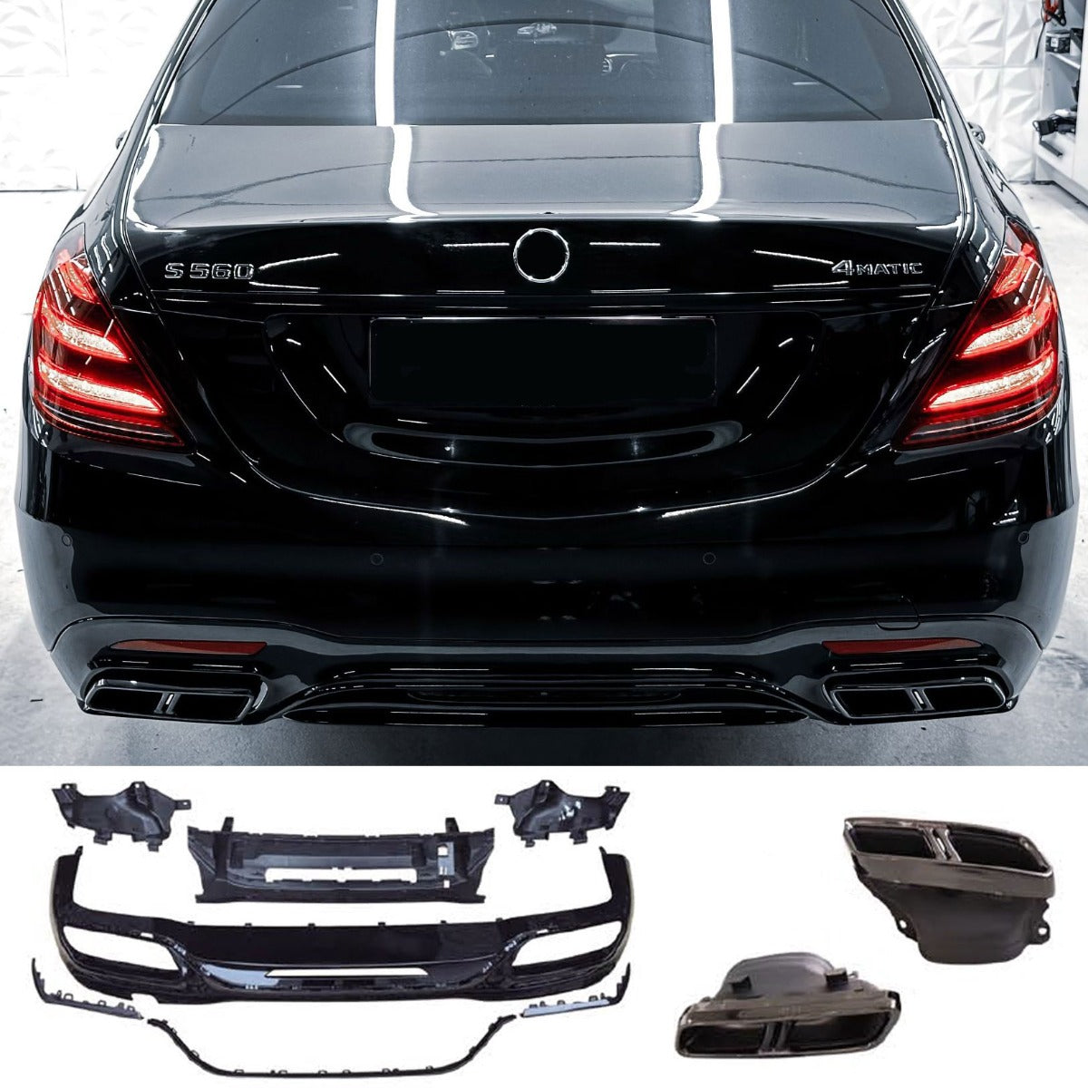 Diffuseur + Embouts d'échappement (Noir) pour Mercedes S-kl. W222 | 2017-2020