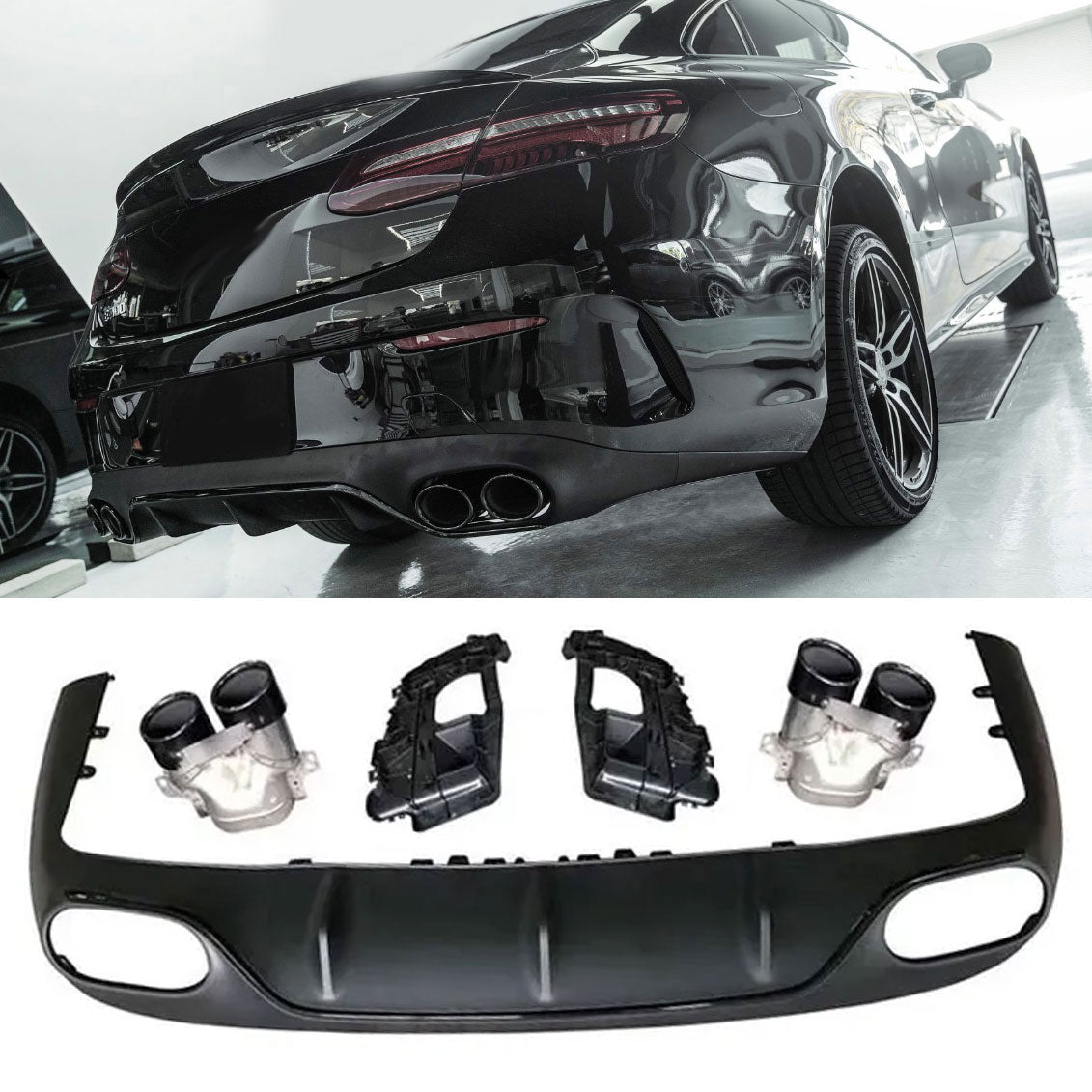 Diffuseur + Embouts d'échappement (Noir) pour Mercedes C238 A238 | 2016-2023