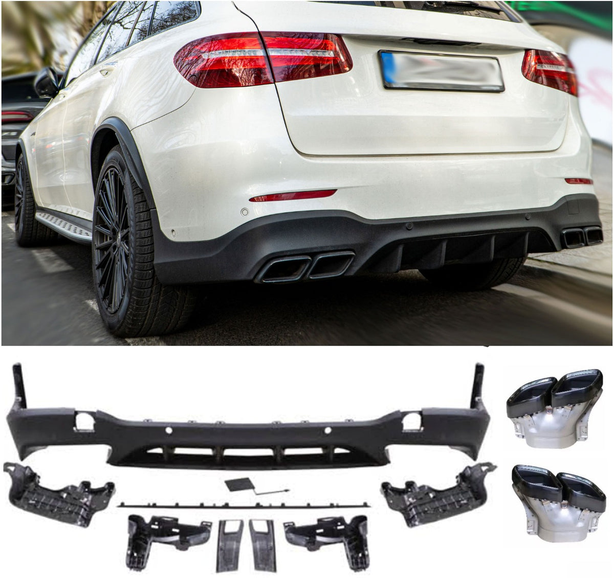 Diffuseur + Embouts d'échappement (Noir) pour Mercedes X253 Glc | 2015-2022