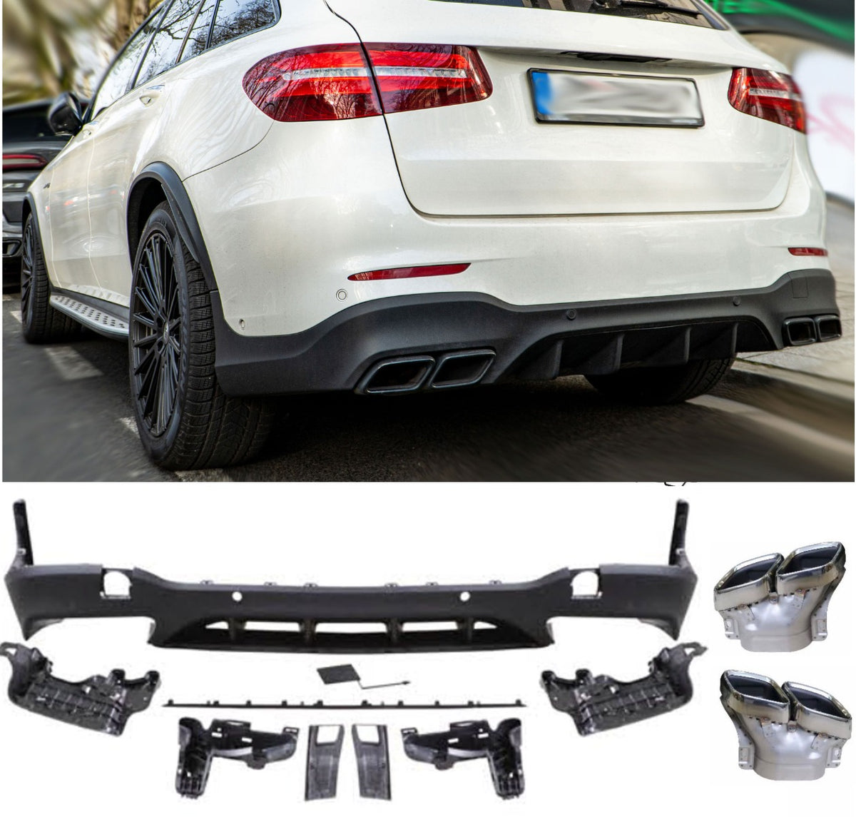 Diffuseur + Embouts d'échappement (Chrome) pour Mercedes X253 Glc | 2015-2022