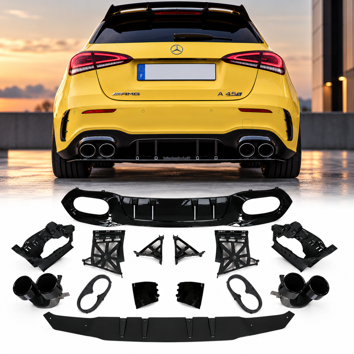 Diffuseur + Embouts d'échappement Noir pour Mercedes Classe A W177 | 2018-2026
